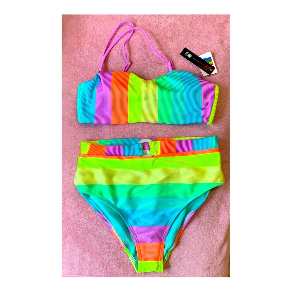 High waisted neon swimsuit